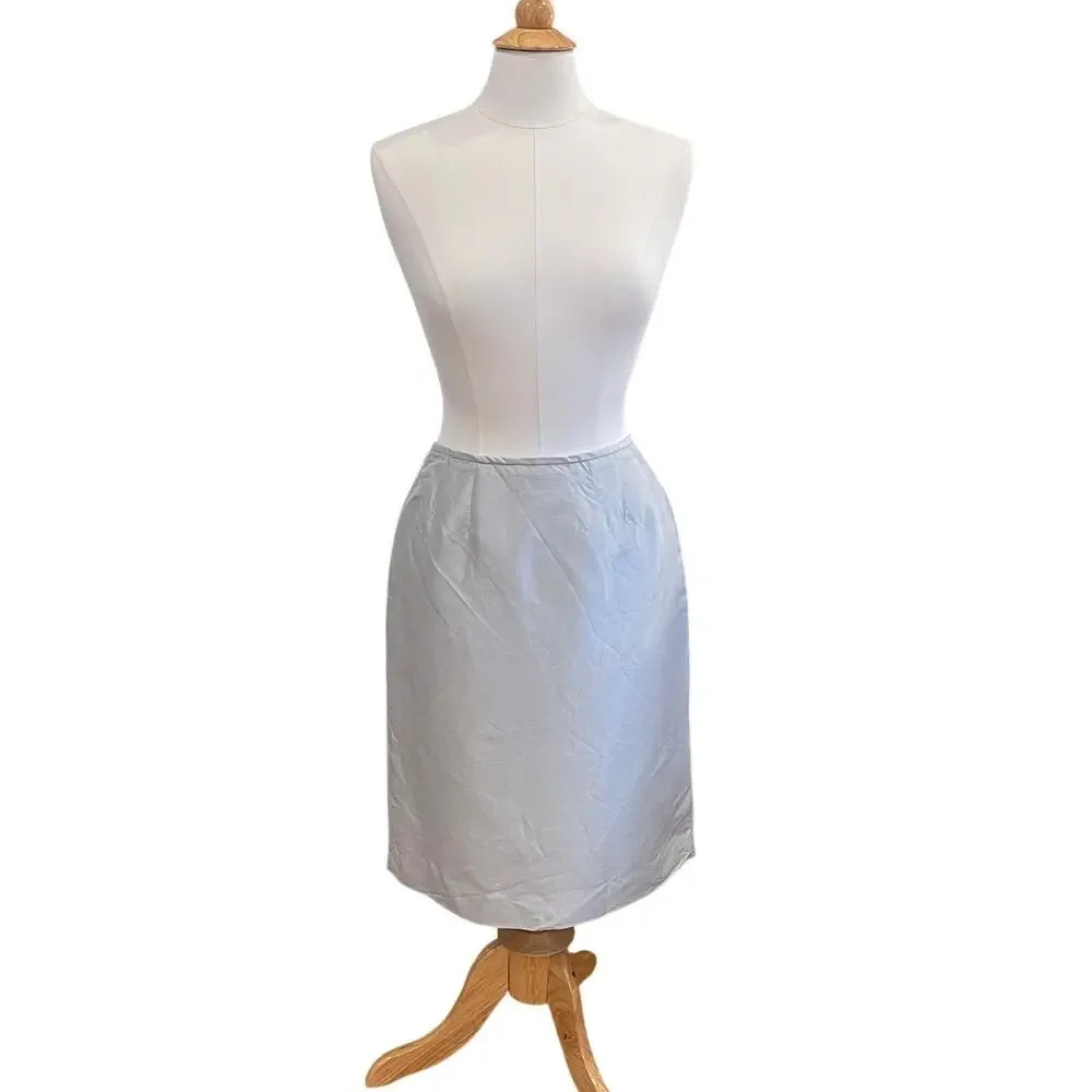 Kasper Petite Baby Blue Silk Pencil Skirt, Minimalist, Classic, Size 8P